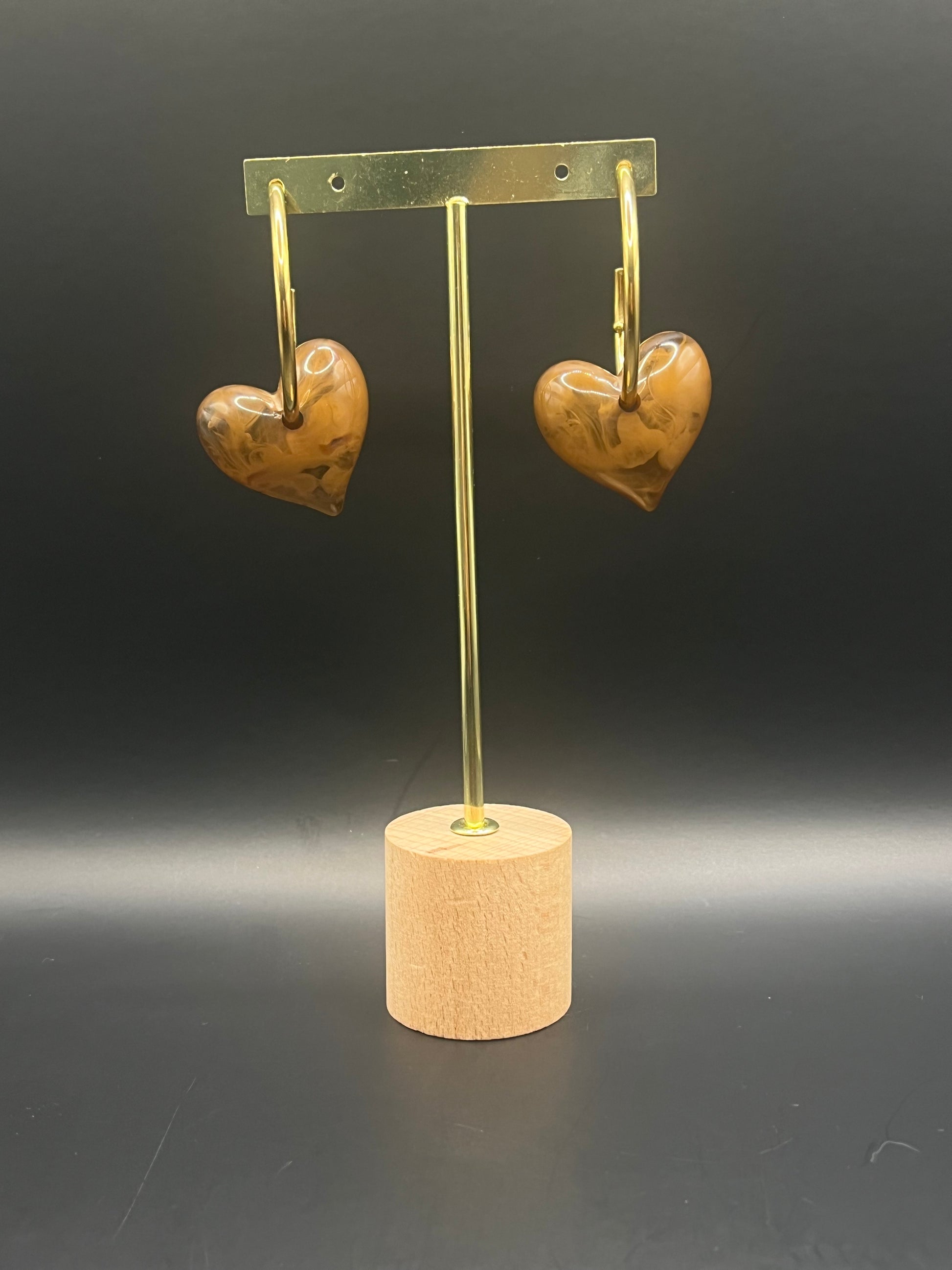 boucles coeurs 3D marron